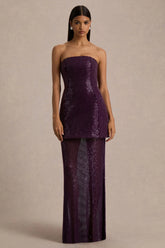 Luciana | Purple Embellished Bandeau Maxi Dress