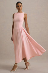 Muriel | Pink Boat-Neck Volume-Hem Midi Dress