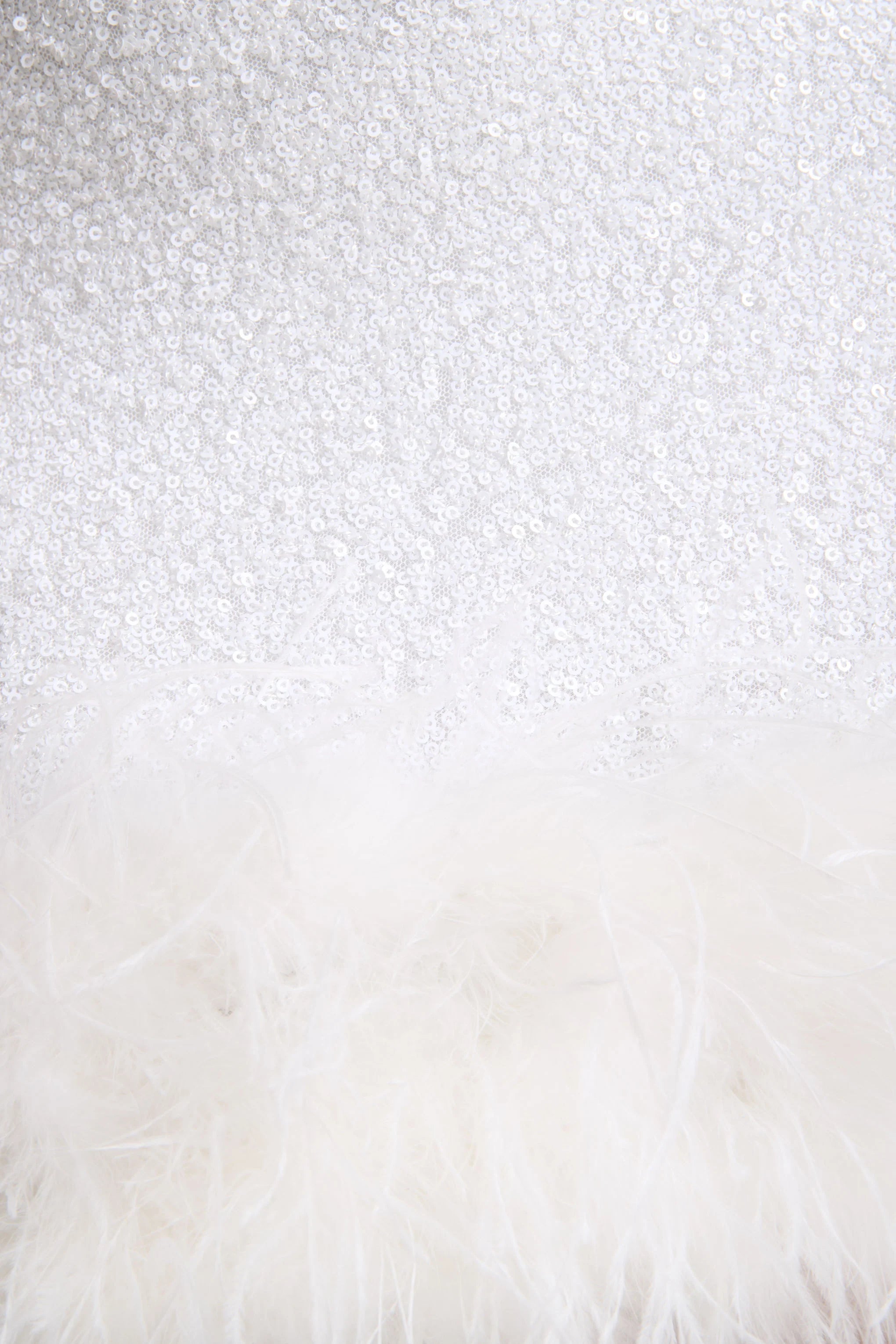 Rosalinda | White Sequin Square-Neck Mini Dress With Feather Trim