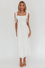 Cupid Tied Shoulder Embellished Midi Dress White