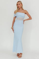Gala One-Shoulder Sheer Waist Maxi Dress Blue
